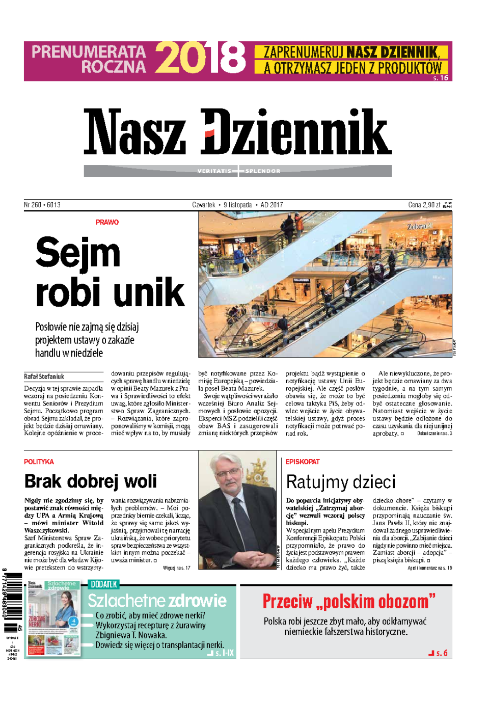 Nasz Dziennik z dnia 09.11.2017 wydanie PDF