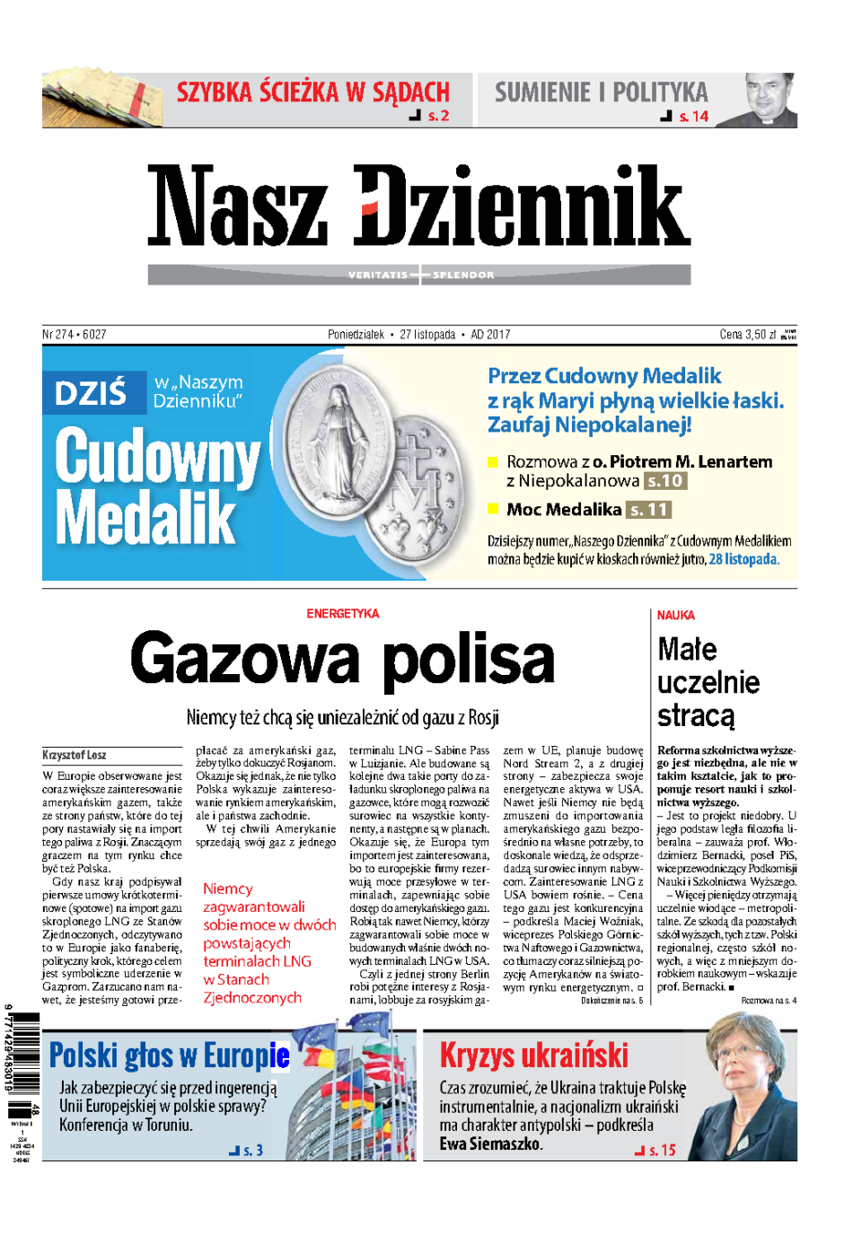 Nasz Dziennik z dnia 27.11.2017 wydanie PDF