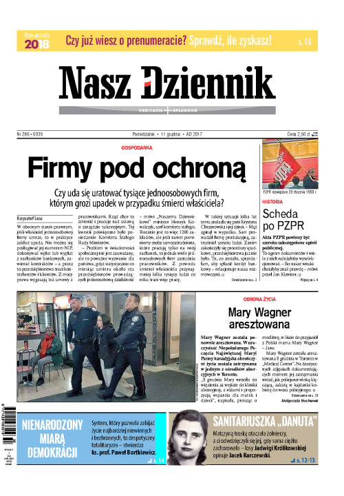 Nasz Dziennik z dnia 11.12.2017 wydanie PDF