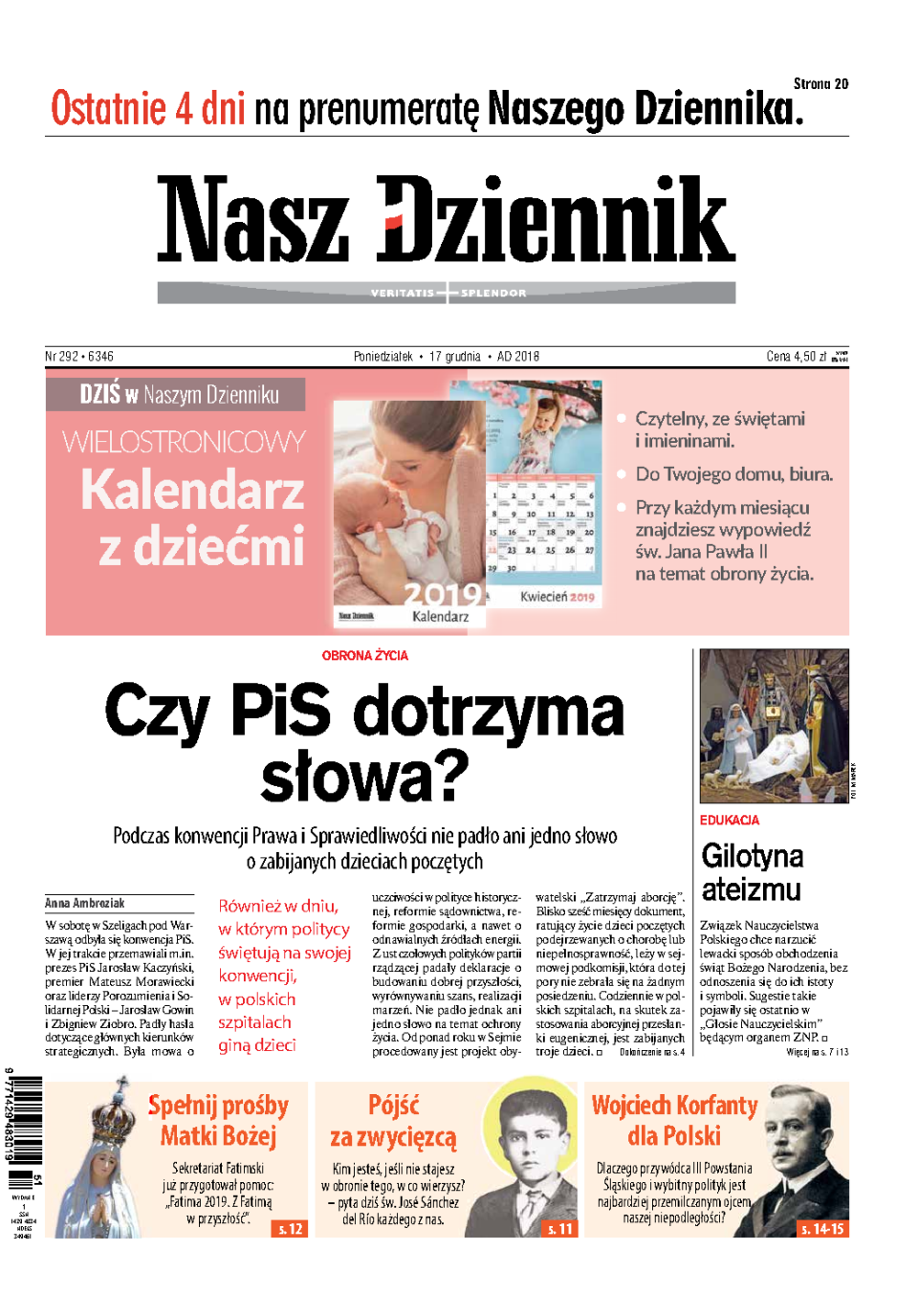 Nasz Dziennik z dnia 17.12.2018 wydanie PDF