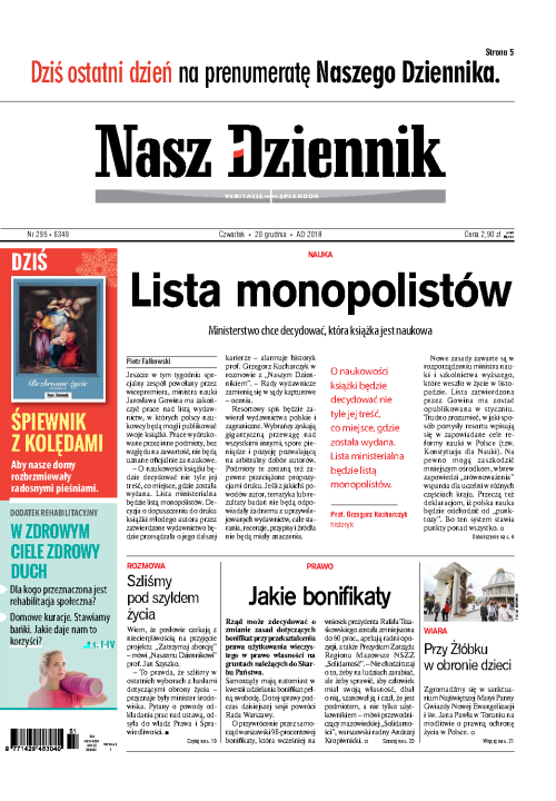 Nasz Dziennik z dnia 20.12.2018 wydanie PDF