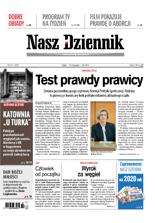 Nasz Dziennik z dnia 22.11.2019 wydanie PDF