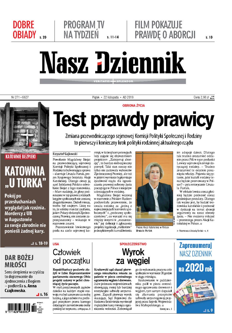 Nasz Dziennik z dnia 22.11.2019 wydanie PDF