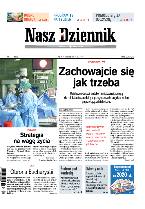 Nasz Dziennik z dnia 29.11.2019 wydanie PDF