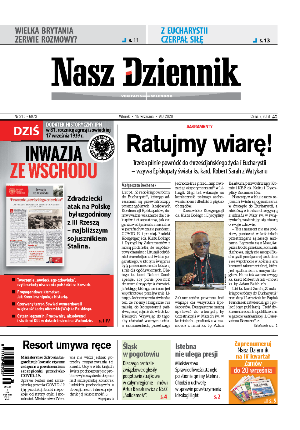Nasz Dziennik z dnia 15.09.2020 wydanie PDF