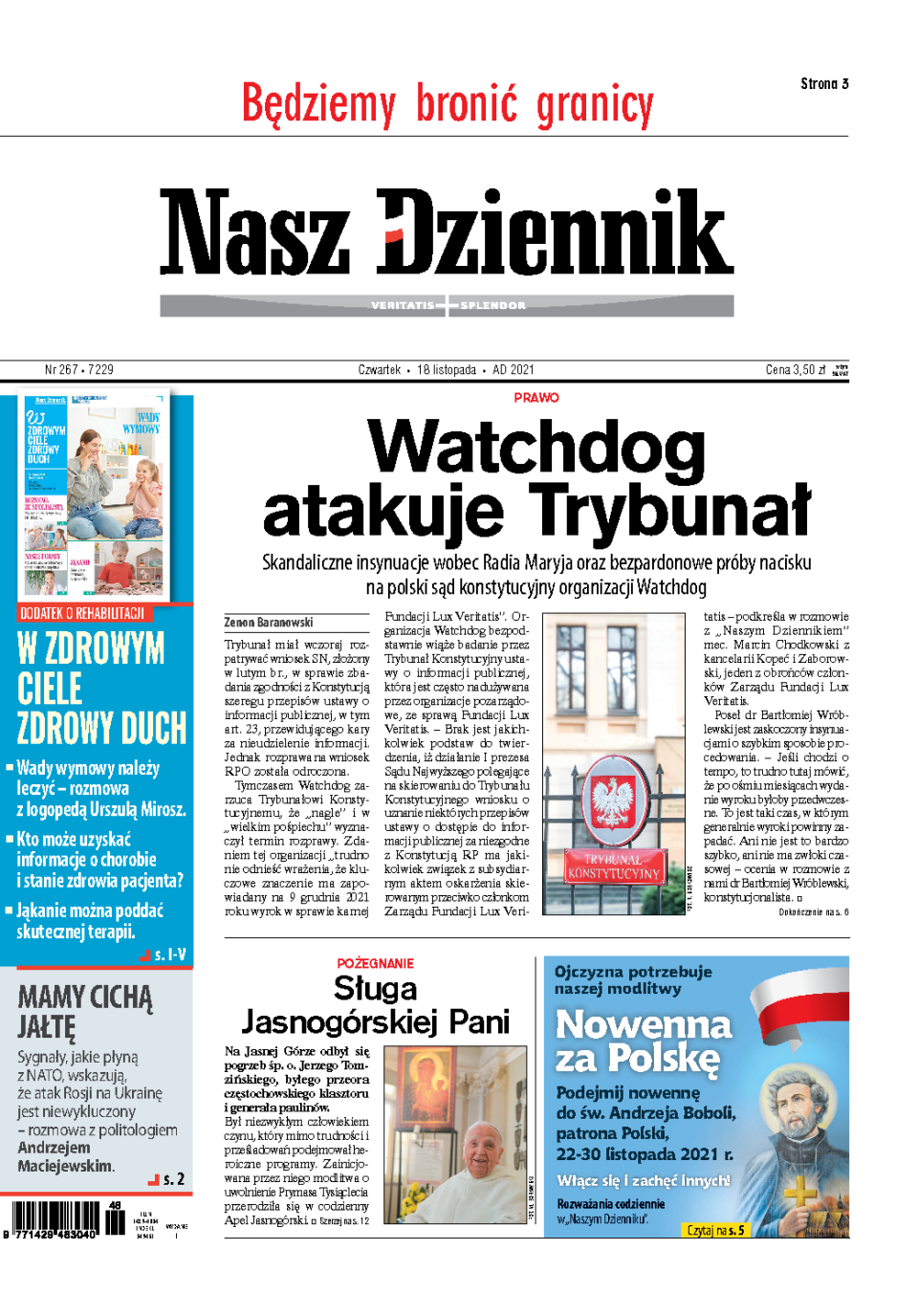 Nasz Dziennik z dnia 18.11.2021 wydanie PDF