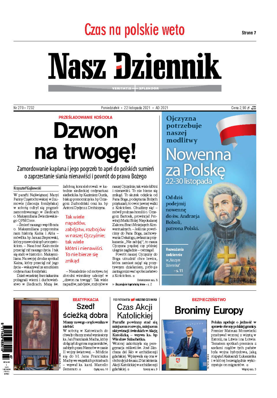 Nasz Dziennik z dnia 22.11.2021 wydanie PDF