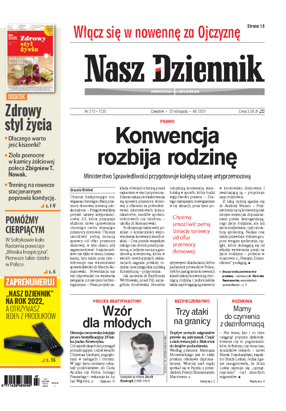 Nasz Dziennik z dnia 25.11.2021 wydanie PDF