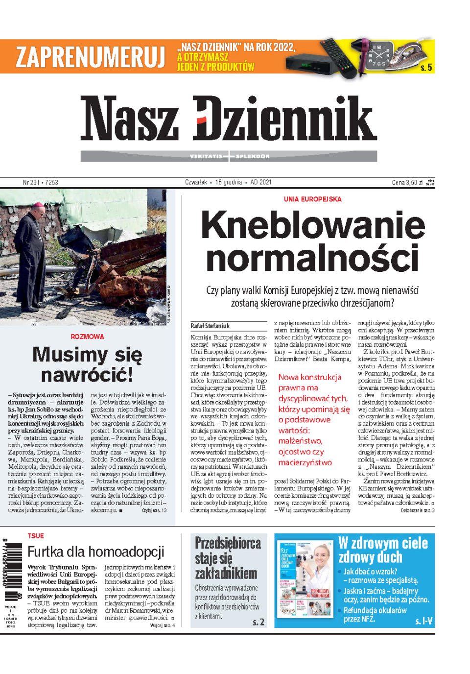 Nasz Dziennik z dnia 16.12.2021 wydanie PDF