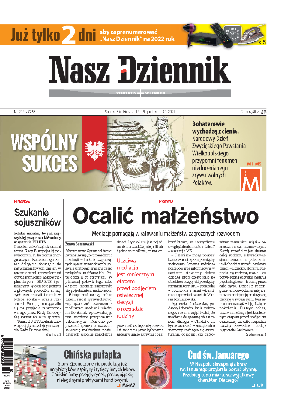 Nasz Dziennik z dnia 18.12.2021 wydanie PDF