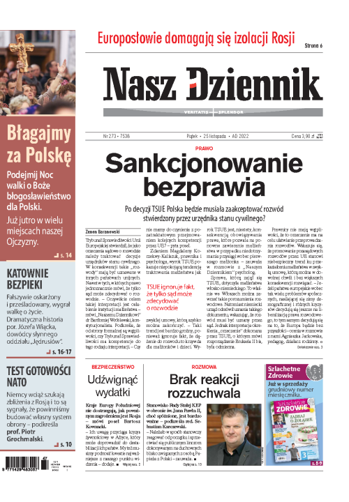 Nasz Dziennik z dnia 25.11.2022 wydanie PDF