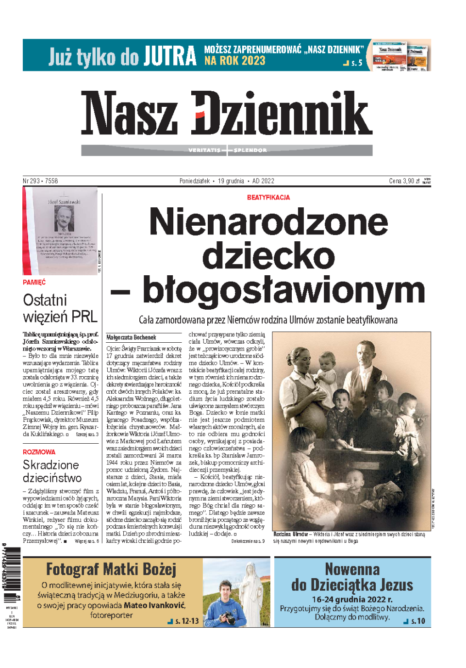 Nasz Dziennik z dnia 19.12.2022 wydanie PDF