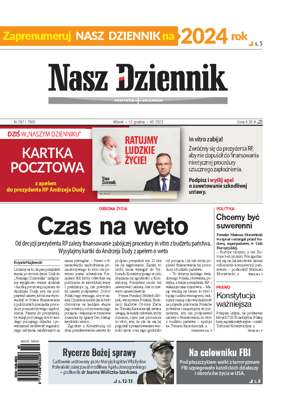 Nasz Dziennik z dnia 12.12.2023 wydanie PDF