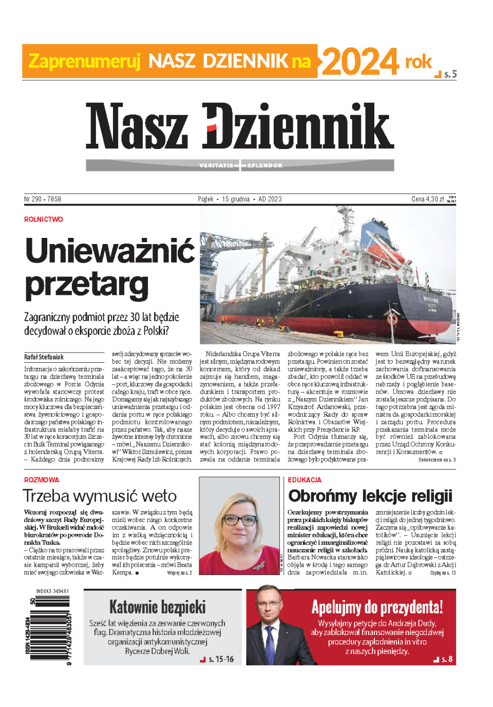 Nasz Dziennik z dnia 15.12.2023 wydanie PDF