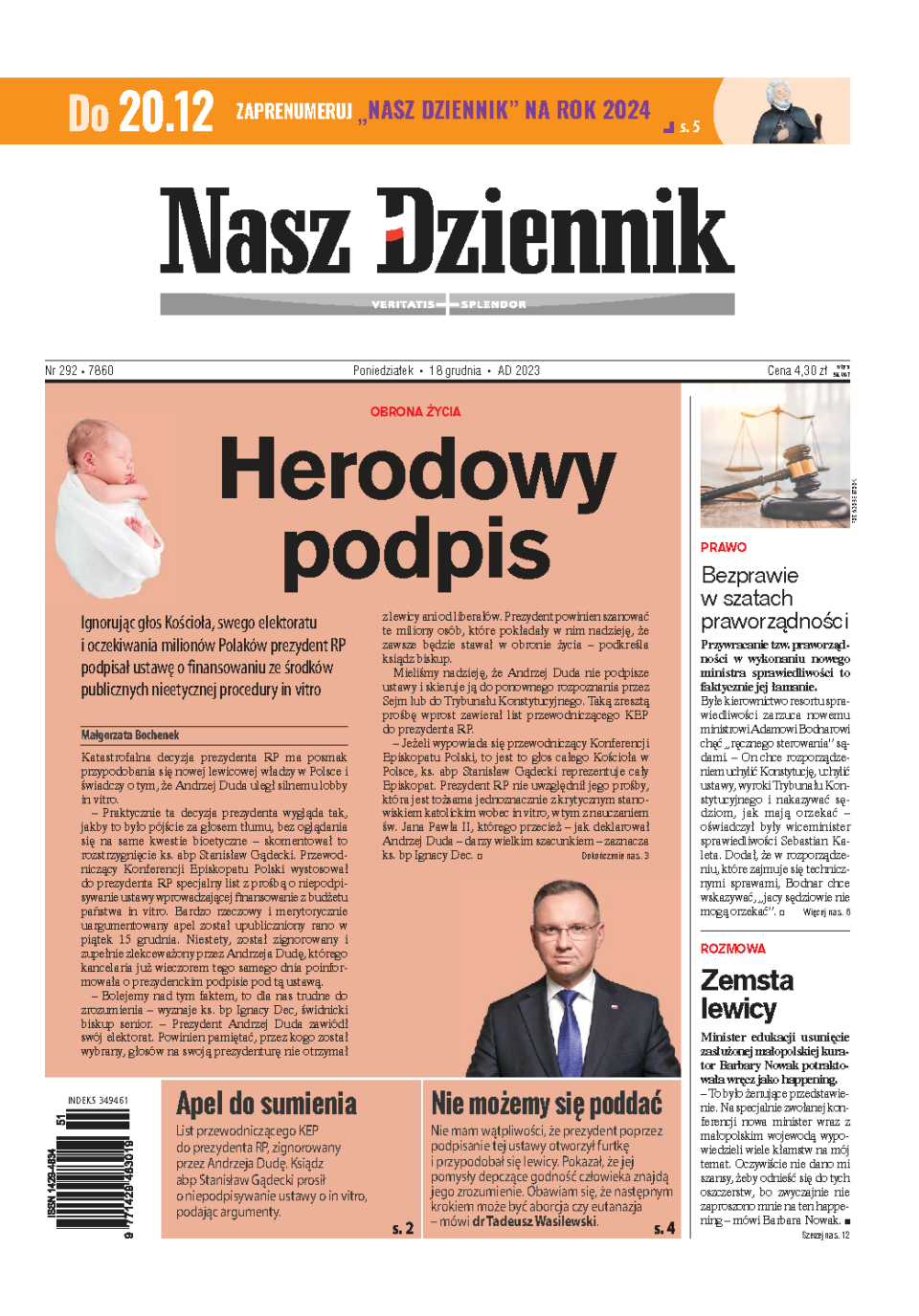 Nasz Dziennik z dnia 18.12.2023 wydanie PDF