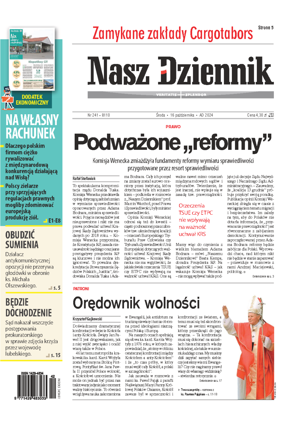 Nasz Dziennik z dnia 16.10.2024 wydanie PDF
