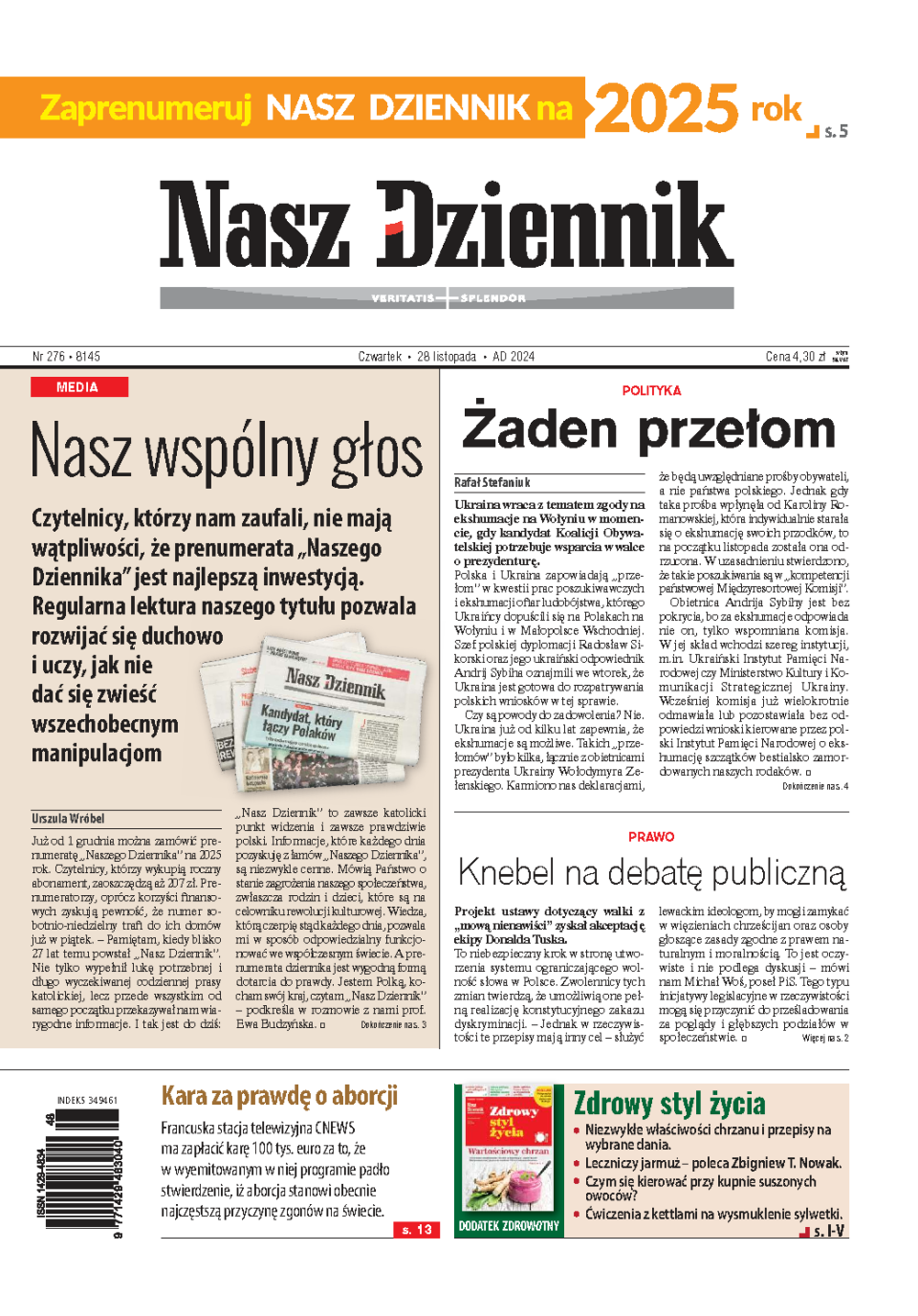 Nasz Dziennik z dnia 28.11.2024 wydanie PDF