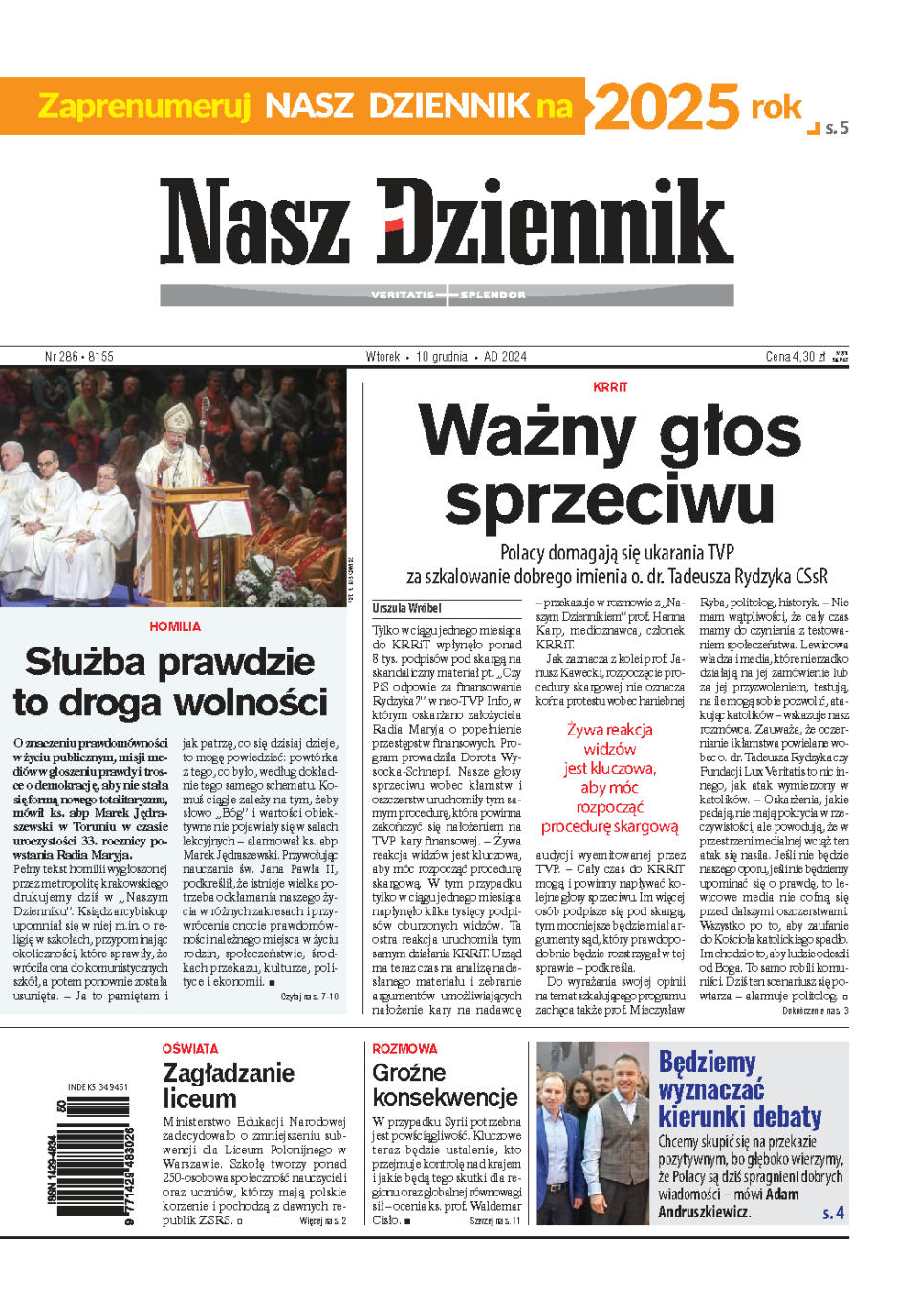 Nasz Dziennik z dnia 10.12.2024 wydanie PDF