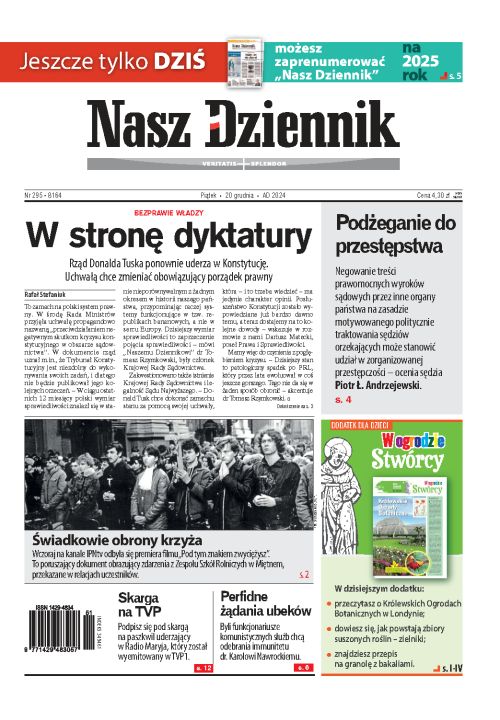 Nasz Dziennik z dnia 20.12.2024 wydanie PDF
