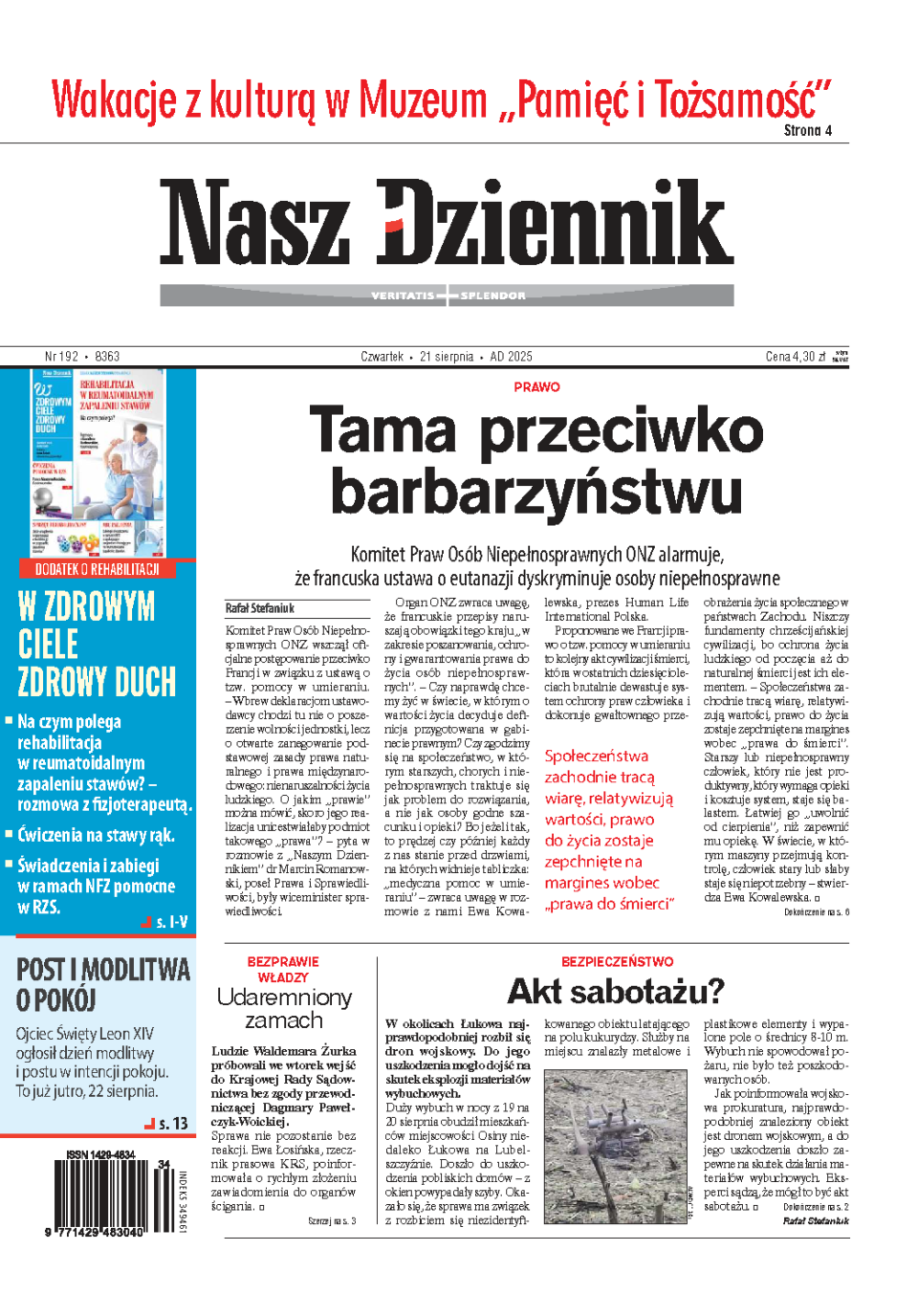 Nasz Dziennik z dnia 21.08.2025 wydanie PDF