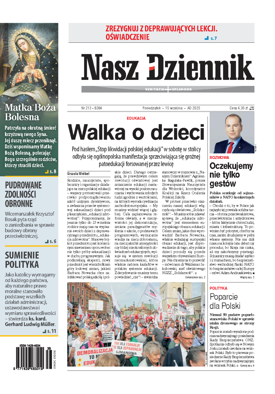Nasz Dziennik z dnia 15.09.2025 wydanie PDF