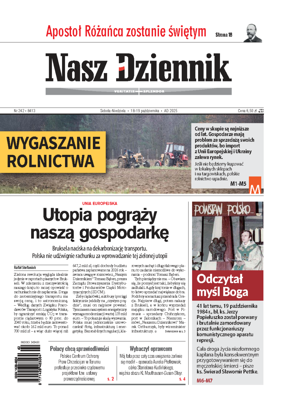 Nasz Dziennik z dnia 18.10.2025 wydanie PDF