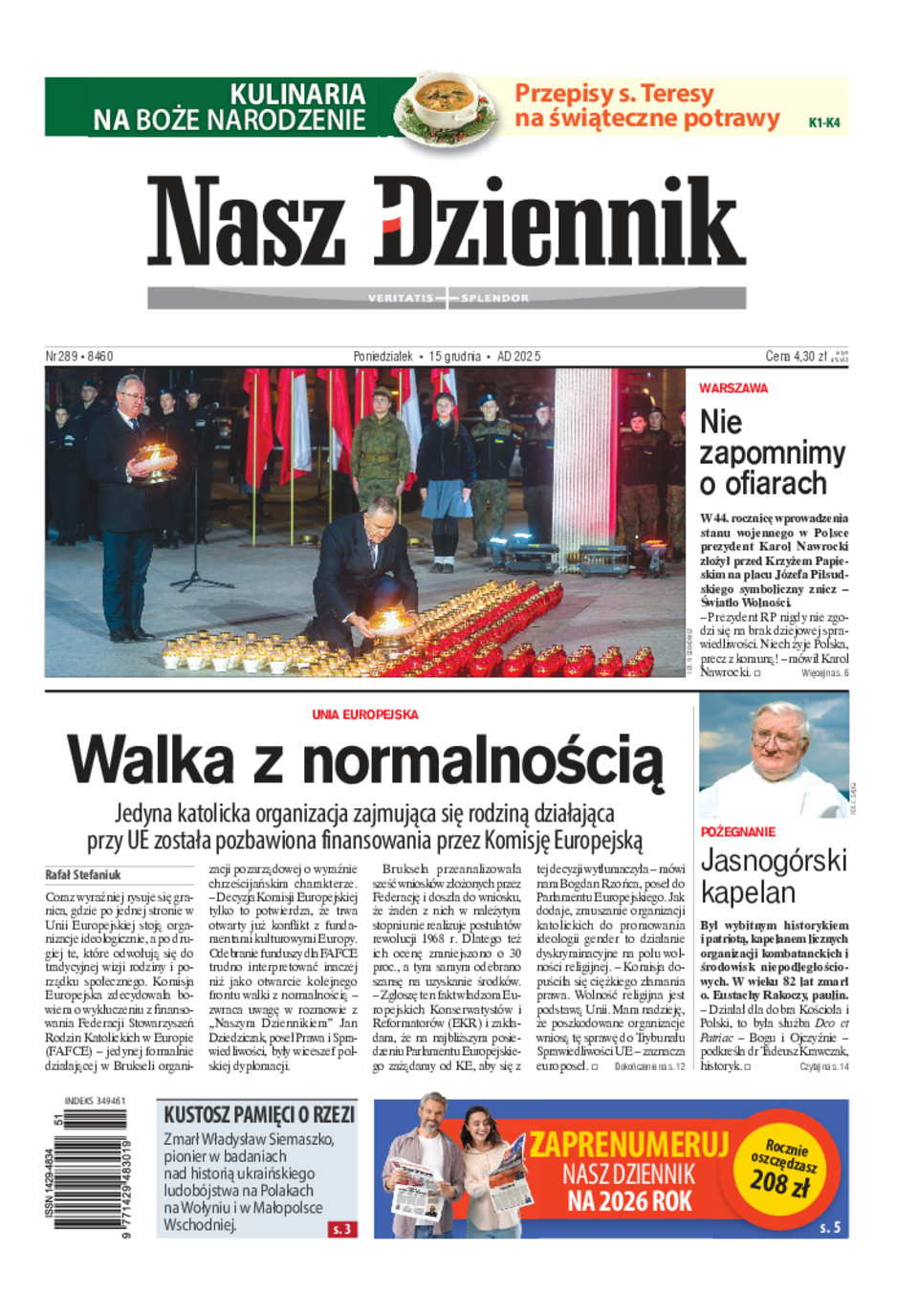 Poniedziałek, 15 grudnia 2025, Nr 289 (8460)