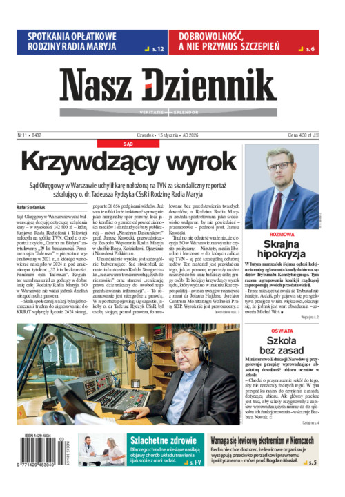 Nasz Dziennik, Czwartek, 15 stycznia 2026, Nr...