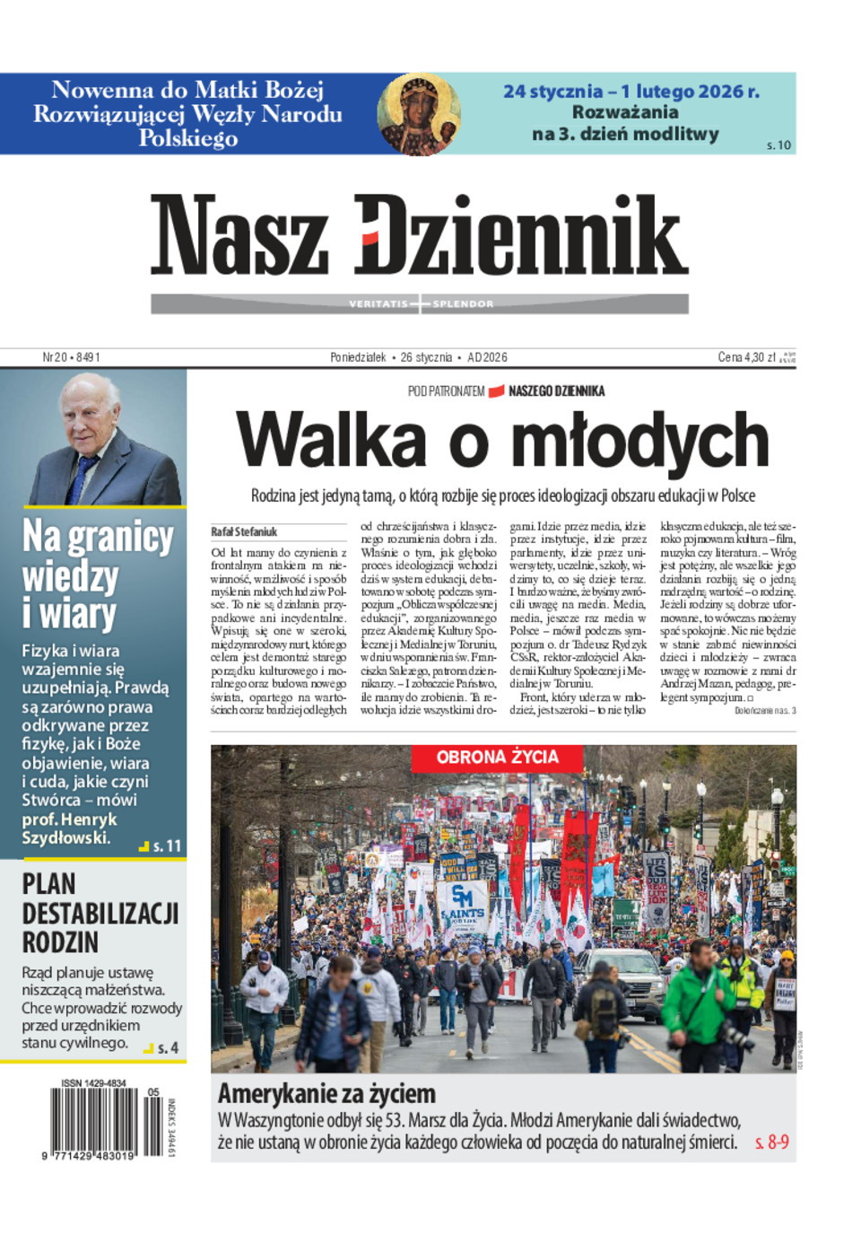 Nasz Dziennik, Poniedziałek, 26 stycznia 2026, Nr 20 (8491)
