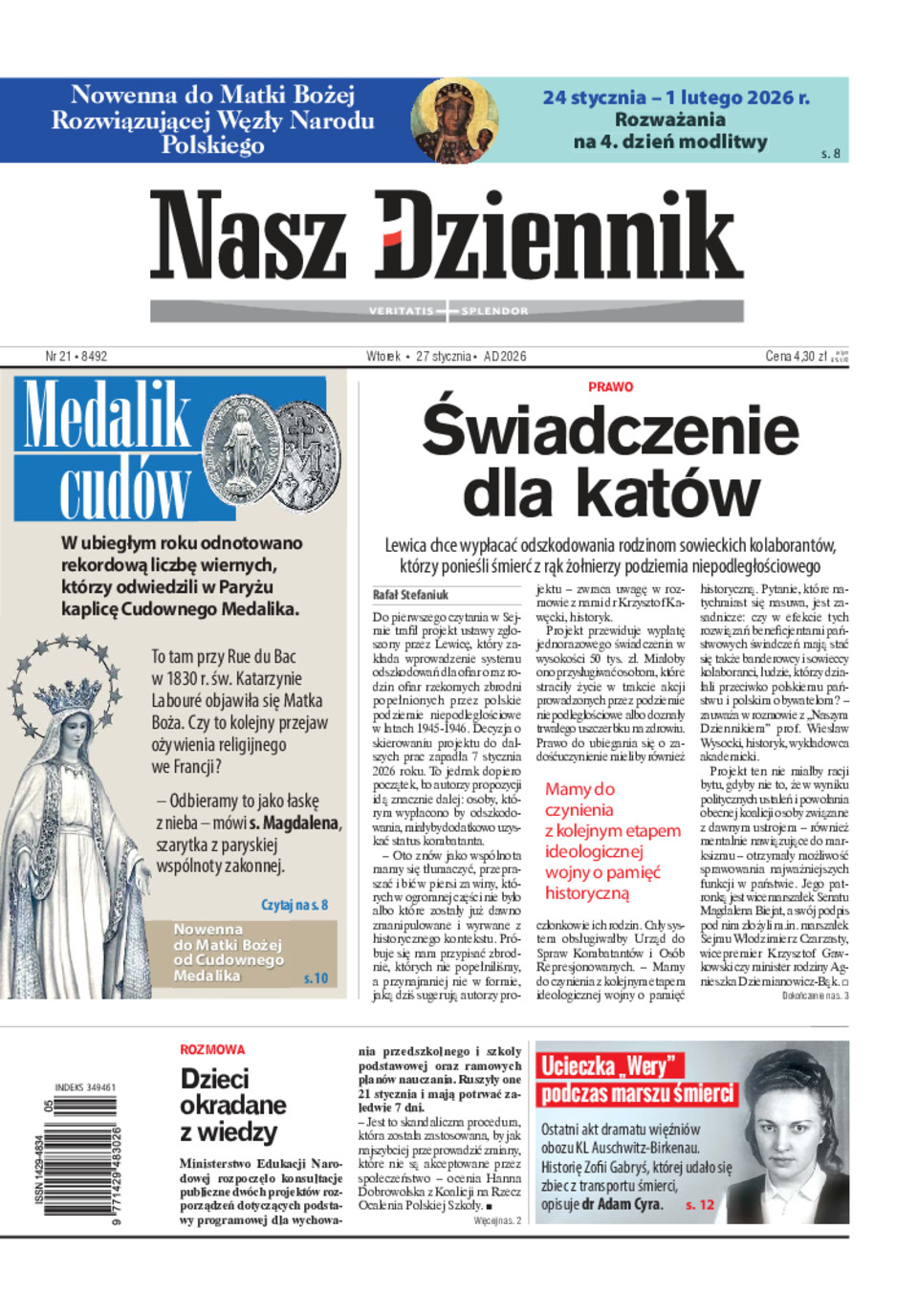 Nasz Dziennik, Wtorek, 27 stycznia 2026, Nr 21 (8492)