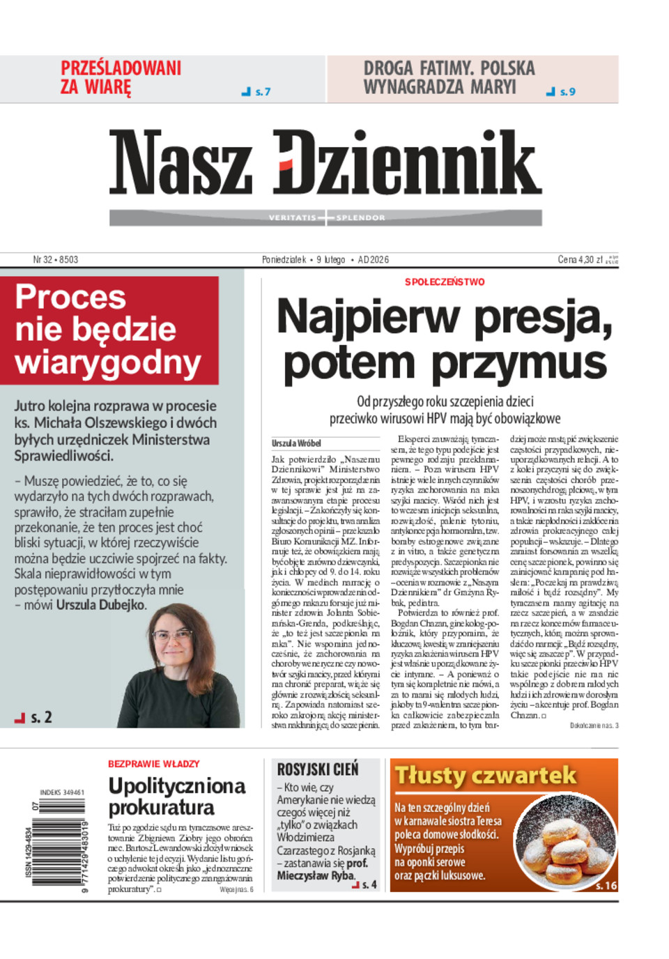 Nasz Dziennik, Poniedziałek, 9 lutego 2026, Nr 32 (8503)
