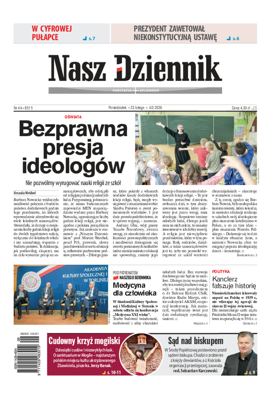Nasz Dziennik, Poniedziałek, 23 lutego 2026, Nr 44 (8515)