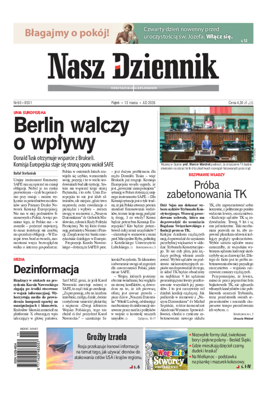 Nasz Dziennik, Piątek, 13 marca 2026, Nr 60 (8531)