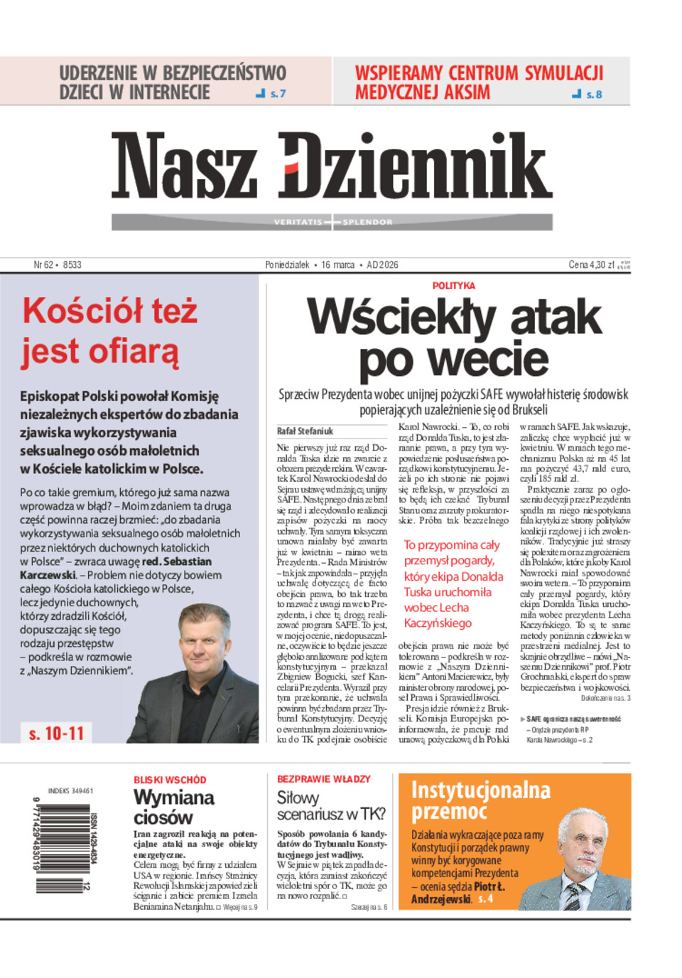 Nasz Dziennik, Poniedziałek, 16 marca 2026, Nr 62 (8533)