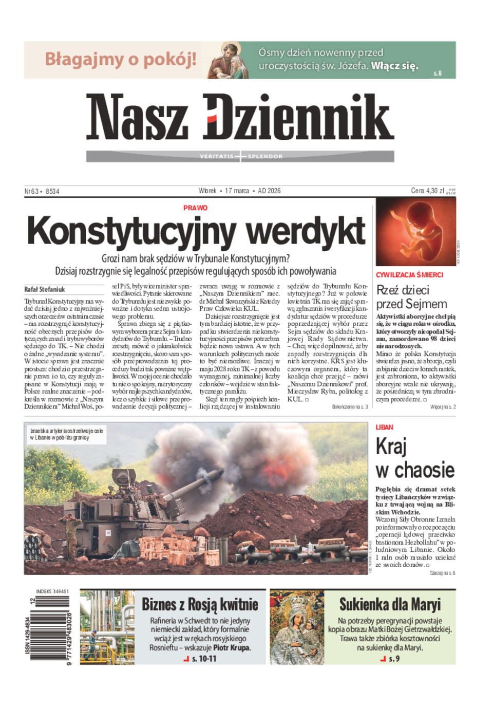 Nasz Dziennik, Wtorek, 17 marca 2026, Nr 63 (8534)