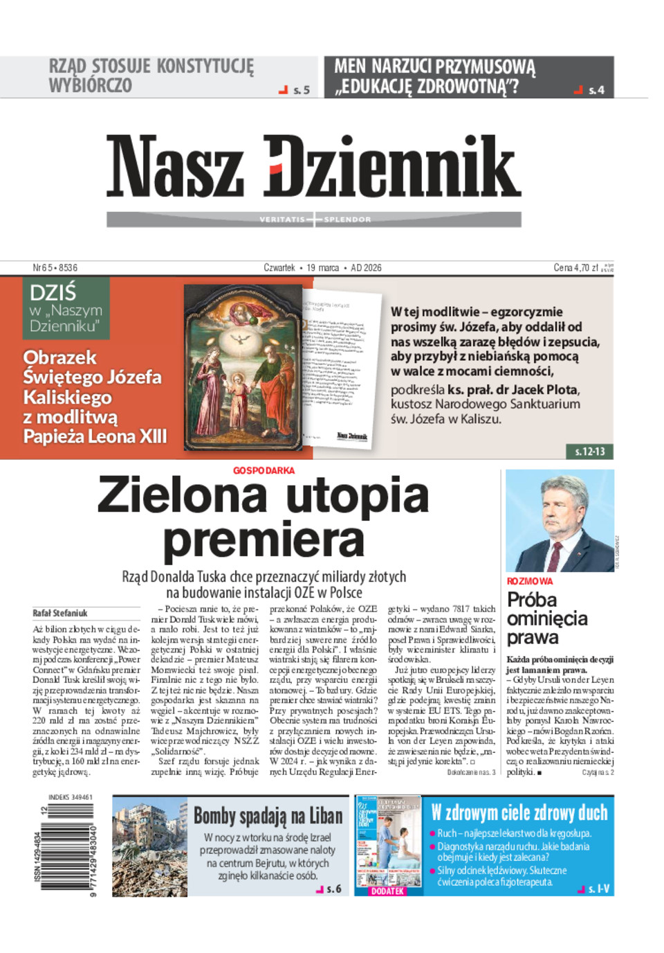Nasz Dziennik, Czwartek, 19 marca 2026, Nr 65 (8536)