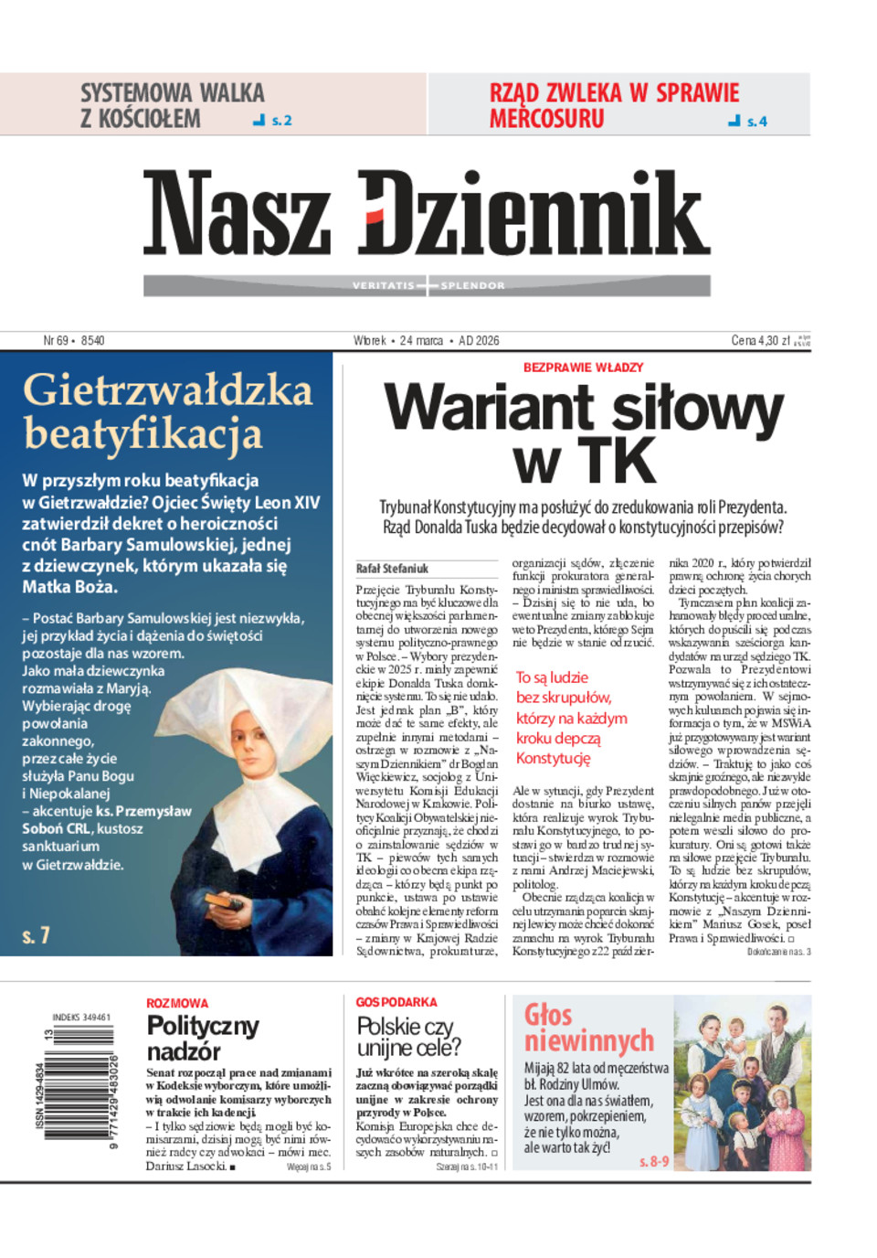 Nasz Dziennik, Wtorek, 24 marca 2026, Nr 69 (8540)