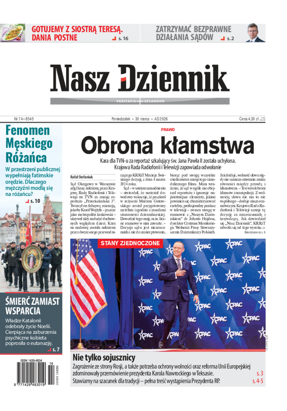Nasz Dziennik, Poniedziałek, 30 marca 2026, Nr 74 (8545)