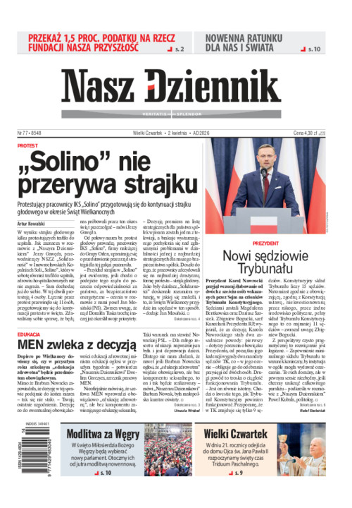 Nasz Dziennik, Wielki Czwartek, 2 kwietnia...