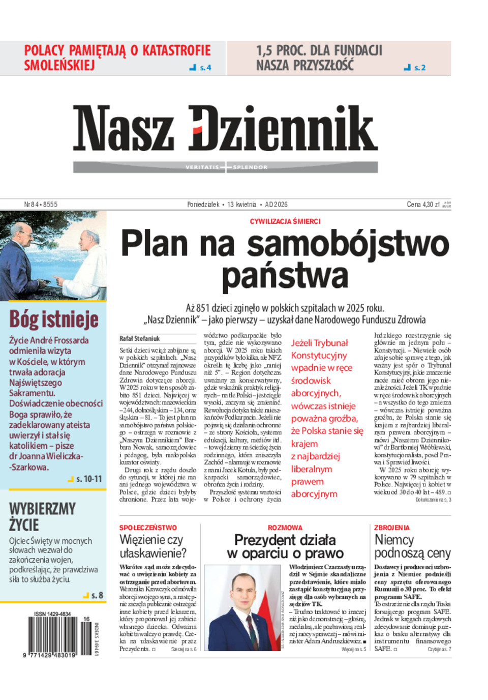 Nasz Dziennik, Poniedziałek, 13 kwietnia 2026, Nr 84 (8555)