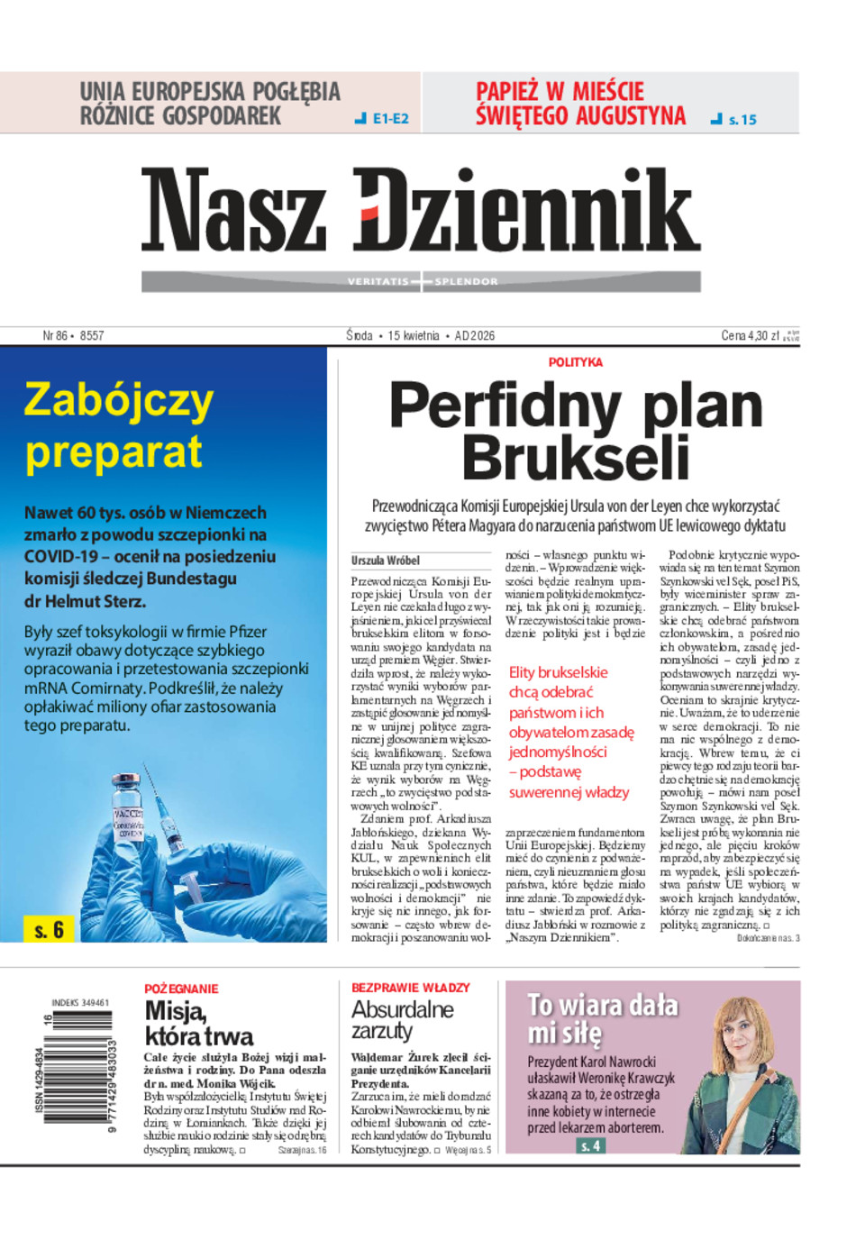 Nasz Dziennik, Środa, 15 kwietnia 2026, Nr 86 (8557)