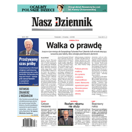 Nasz Dziennik, Poniedziałek, 20 kwietnia 2026, Nr 90 (8561)