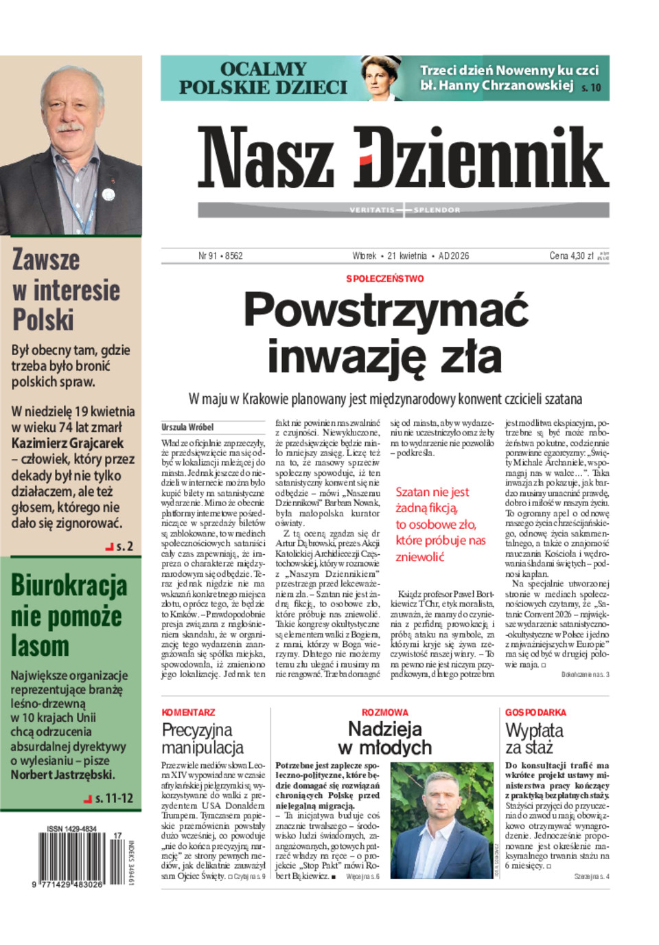 Nasz Dziennik, Wtorek, 21 kwietnia 2026, Nr 91 (8562)