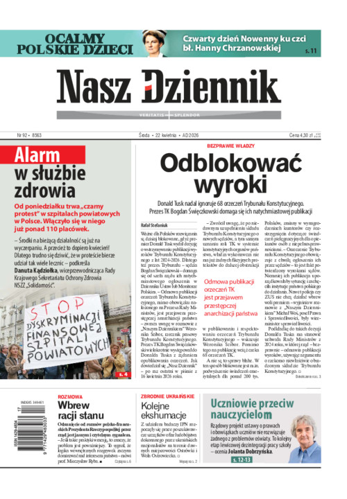 Nasz Dziennik, Środa, 22 kwietnia 2026, Nr 92...