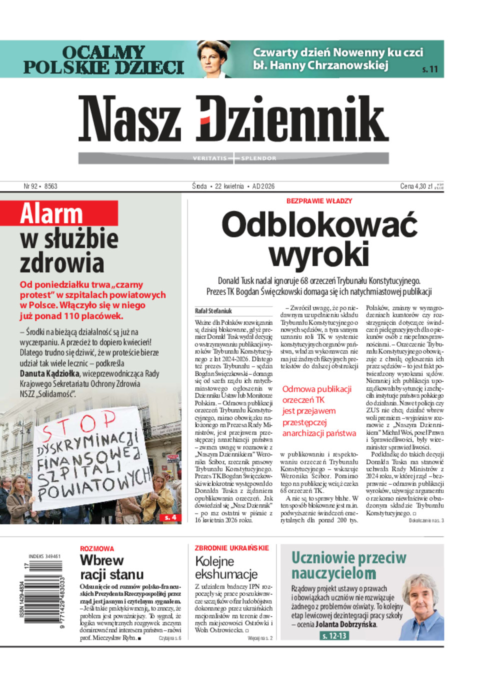 Nasz Dziennik, Środa, 22 kwietnia 2026, Nr 92 (8563)