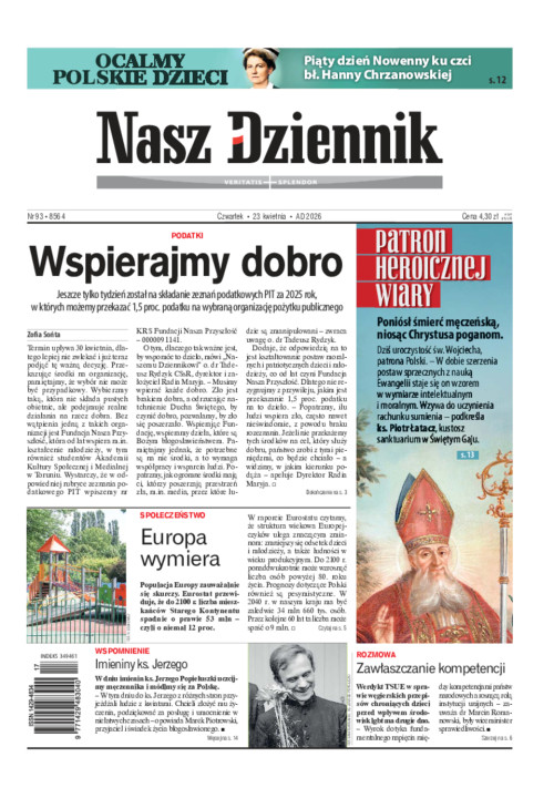 Nasz Dziennik, Czwartek, 23 kwietnia 2026, Nr...