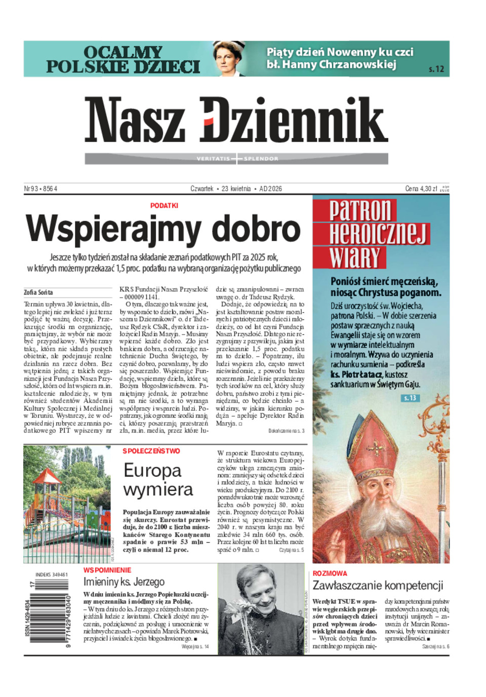 Nasz Dziennik, Czwartek, 23 kwietnia 2026, Nr 93 (8564)
