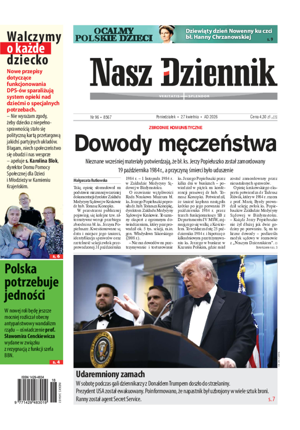 Nasz Dziennik, Poniedziałek, 27 kwietnia 2026, Nr 96 (8567)