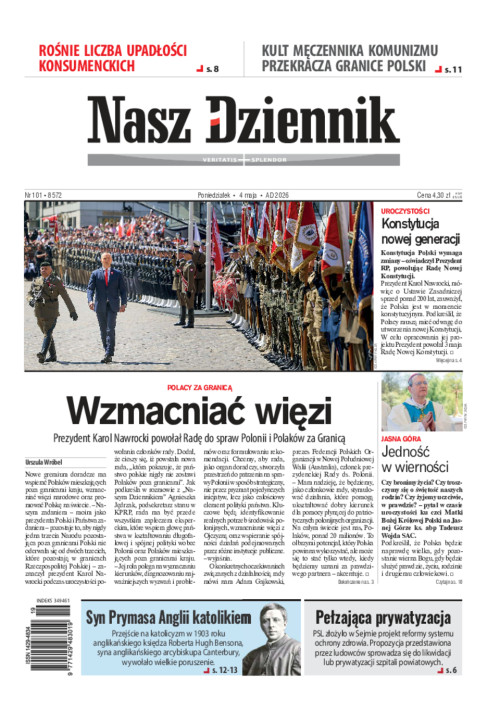 Nasz Dziennik, Poniedziałek, 4 maja 2026, Nr...