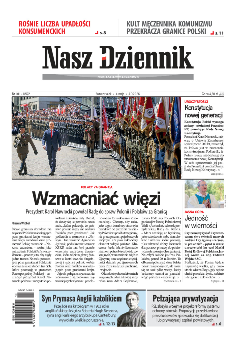 Nasz Dziennik, Poniedziałek, 4 maja 2026, Nr 101 (8572)